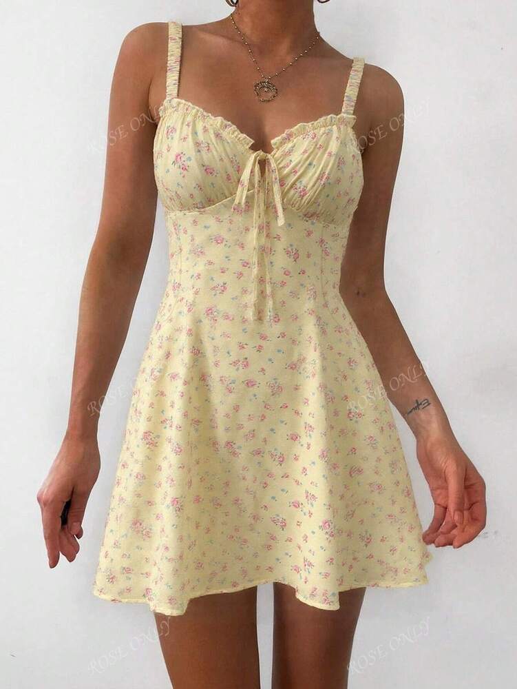 Women's Ditsy Floral Spaghetti Strap Backless Mini Dress Sexy Elastic Summer Outfit Vacation Beach Holiday Photoshoot Daily Casual Wear