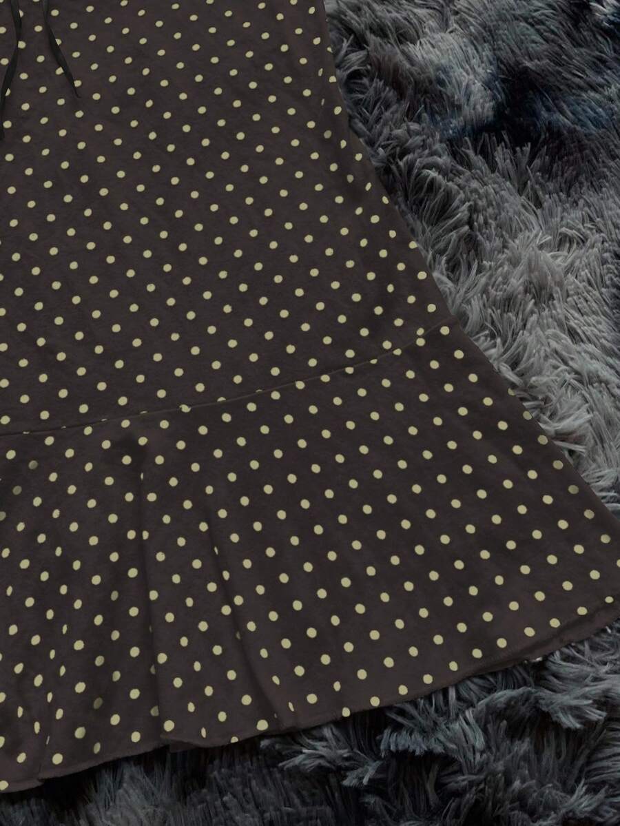 Women's Strapless Polka Dot Mini Dress With Ruffle Trim And Lace Contrast Elegant Sexy Summer Outfit For Party Date Night Holiday