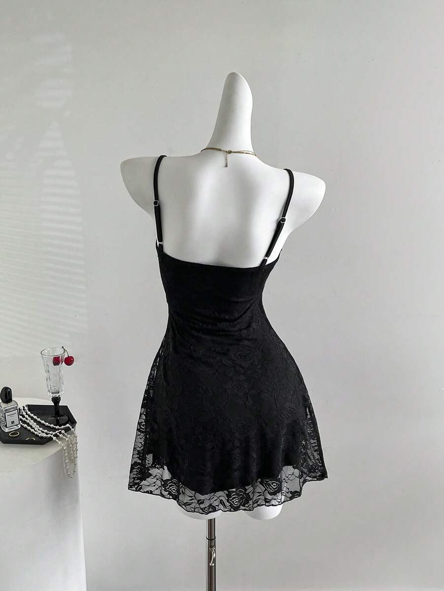 Women's Summer French Style Pink Lace Mini Dress Elegant Suspender Outfit Romantic Cute Fashion Casual Holiday Clothing For Ladies