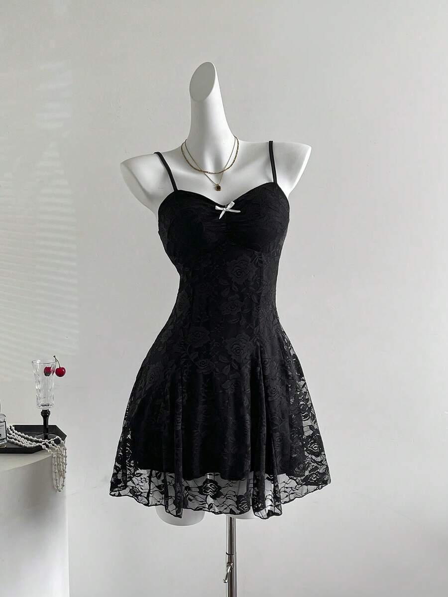 Women's Summer French Style Pink Lace Mini Dress Elegant Suspender Outfit Romantic Cute Fashion Casual Holiday Clothing For Ladies