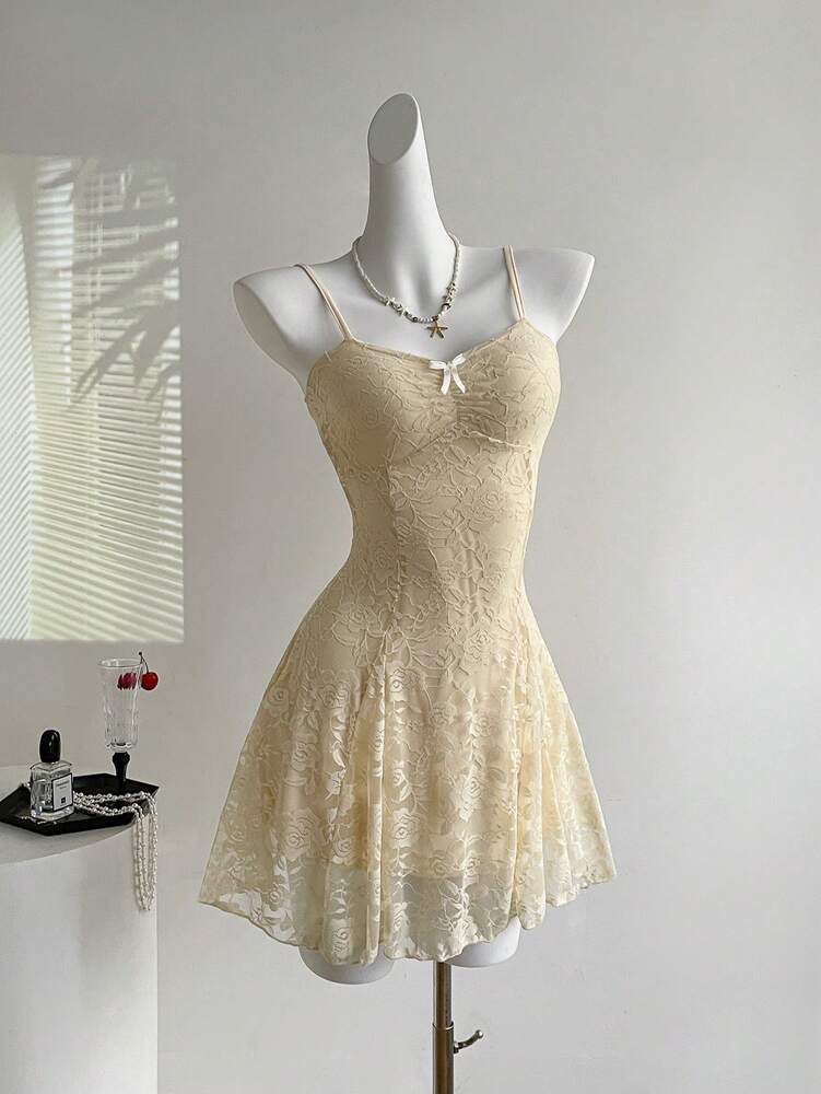 Women's Summer French Style Pink Lace Mini Dress Elegant Suspender Outfit Romantic Cute Fashion Casual Holiday Clothing For Ladies