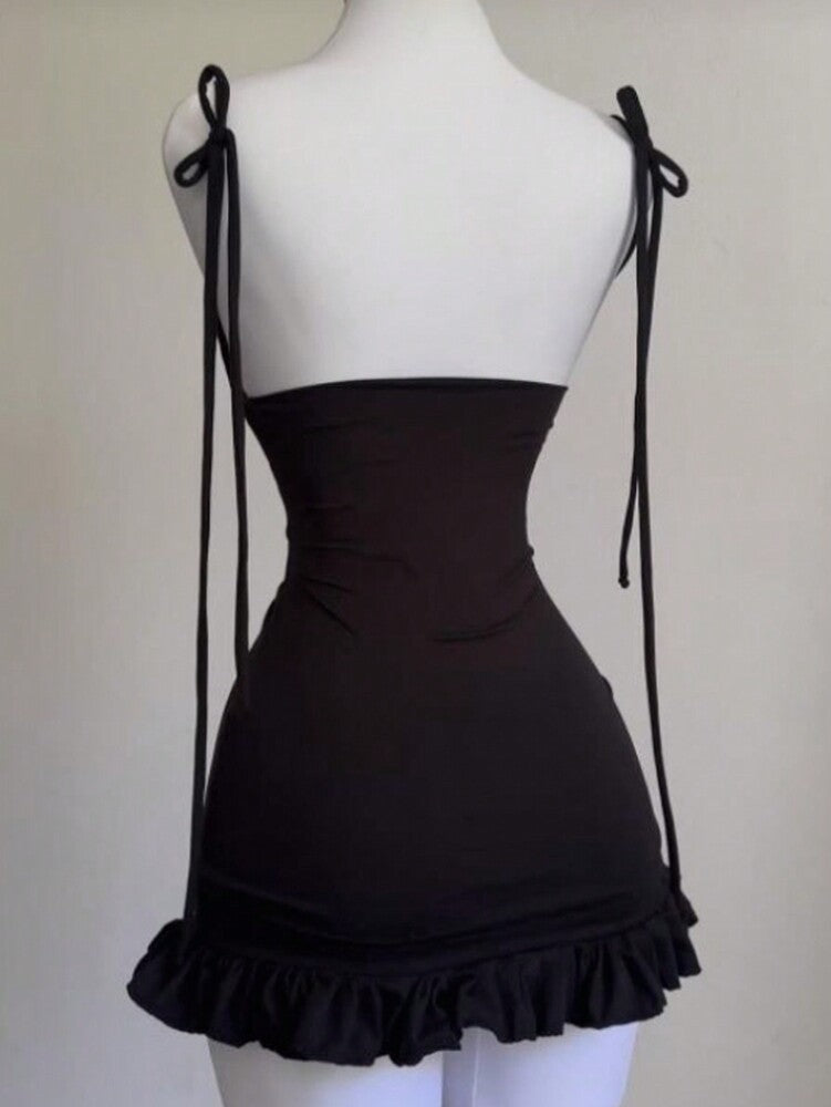 Women's Summer Solid Color Hollow Back Mermaid Style Short Cami Dress Elegant Casual Outfit Vacation Party Beachwear For Ladies
