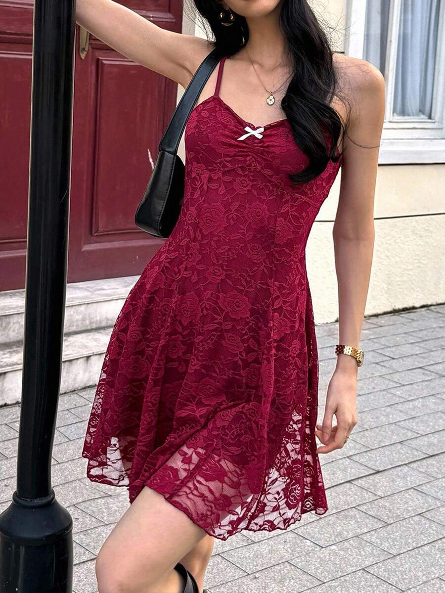 Women's Summer French Style Pink Lace Mini Dress Elegant Suspender Outfit Romantic Cute Fashion Casual Holiday Clothing For Ladies