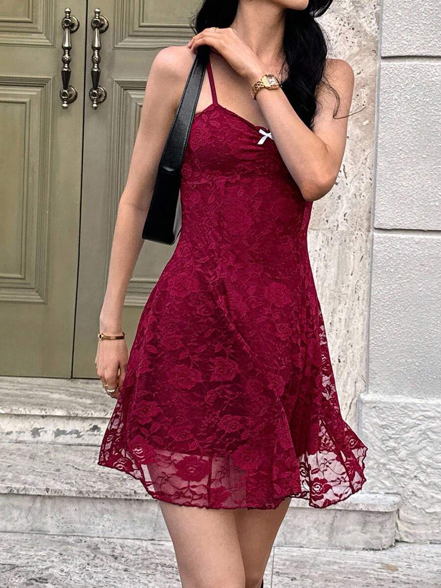 Women's Summer French Style Pink Lace Mini Dress Elegant Suspender Outfit Romantic Cute Fashion Casual Holiday Clothing For Ladies