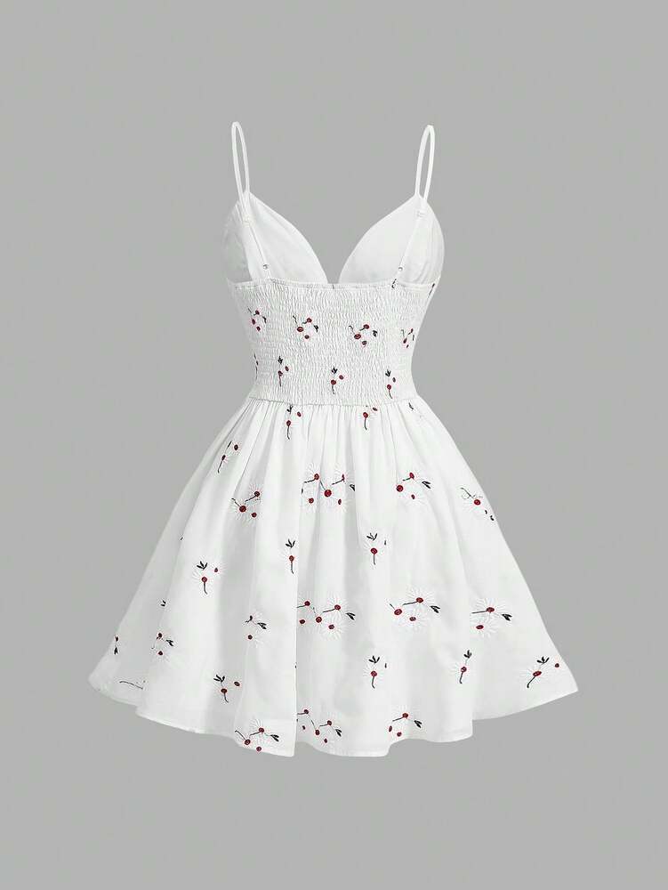 Women's Floral Embroidery Cami Dress With Lace Patchwork Elegant Summer Outfit Romantic Vacation Holiday Party Evening Wear For Ladies