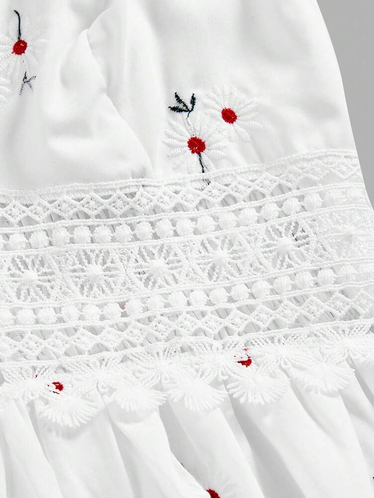 Women's Floral Embroidery Cami Dress With Lace Patchwork Elegant Summer Outfit Romantic Vacation Holiday Party Evening Wear For Ladies