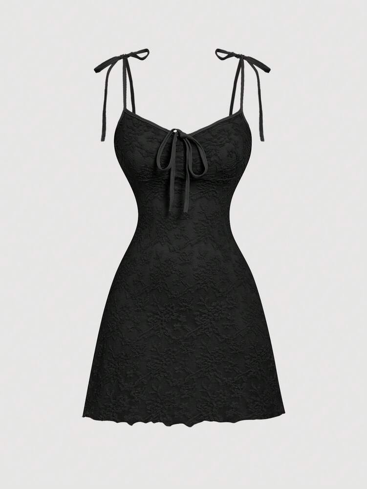 Women's Jacquard Apricot A Line Dress Ruched Bust Tie Bow Shoulder Adjustable Waist Elegant Summer Vacation Party Festival Boho Style