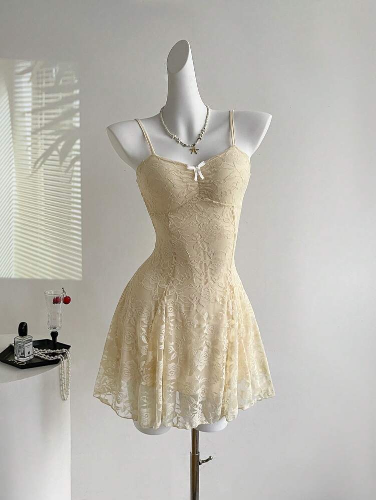 Women's Summer French Style Pink Lace Mini Dress Elegant Suspender Outfit Romantic Cute Fashion Casual Holiday Clothing For Ladies