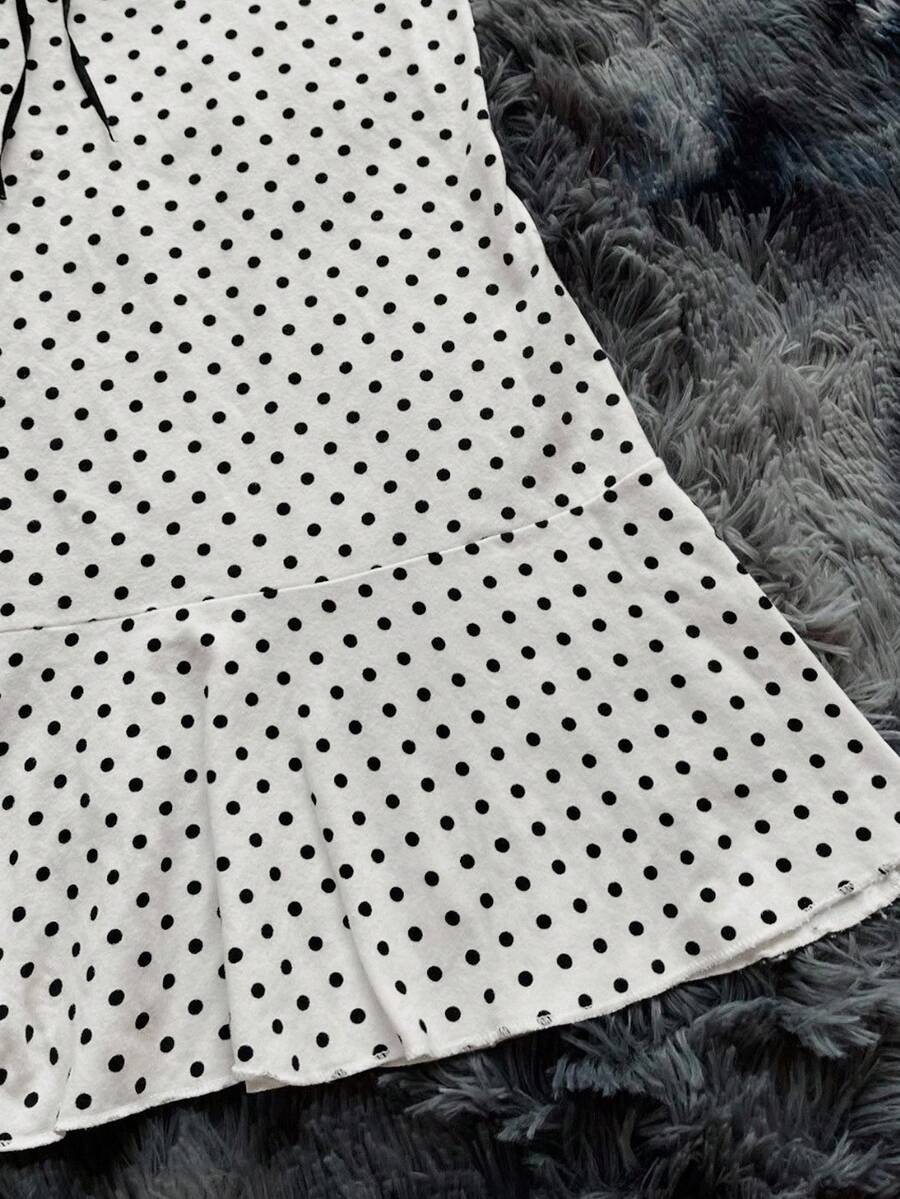 Women's Strapless Polka Dot Mini Dress With Ruffle Trim And Lace Contrast Elegant Sexy Summer Outfit For Party Date Night Holiday