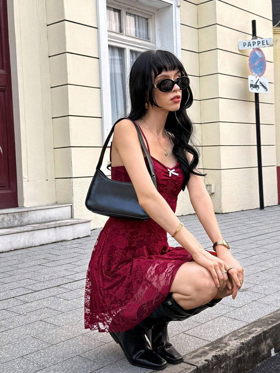Women's Summer French Style Pink Lace Mini Dress Elegant Suspender Outfit Romantic Cute Fashion Casual Holiday Clothing For Ladies