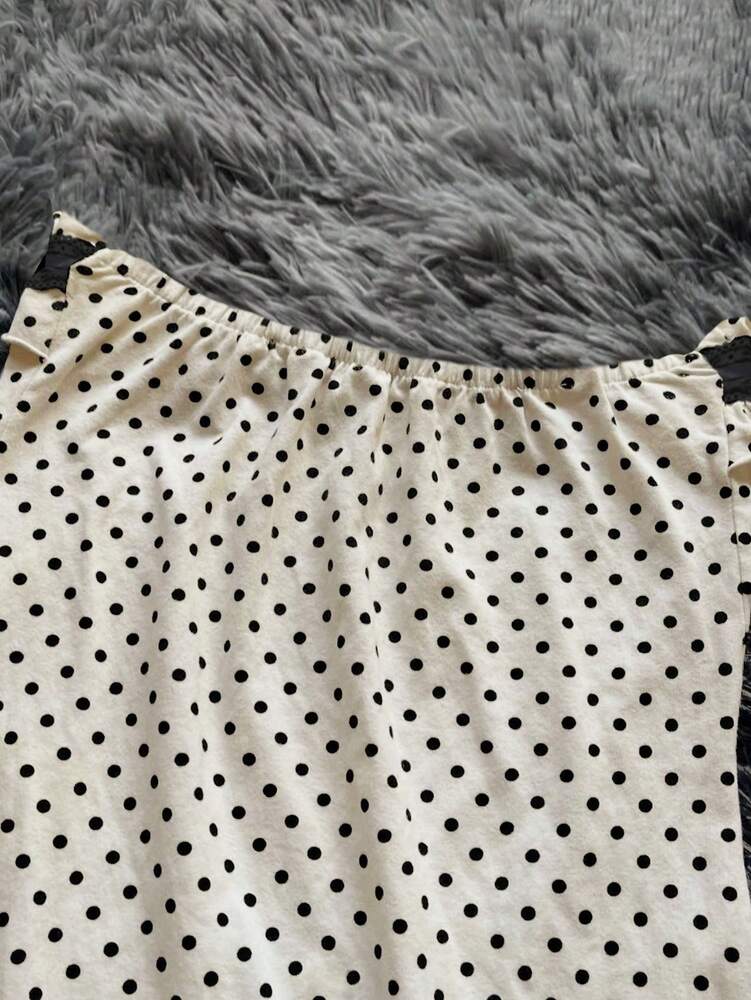 Women's Strapless Polka Dot Mini Dress With Ruffle Trim And Lace Contrast Elegant Sexy Summer Outfit For Party Date Night Holiday