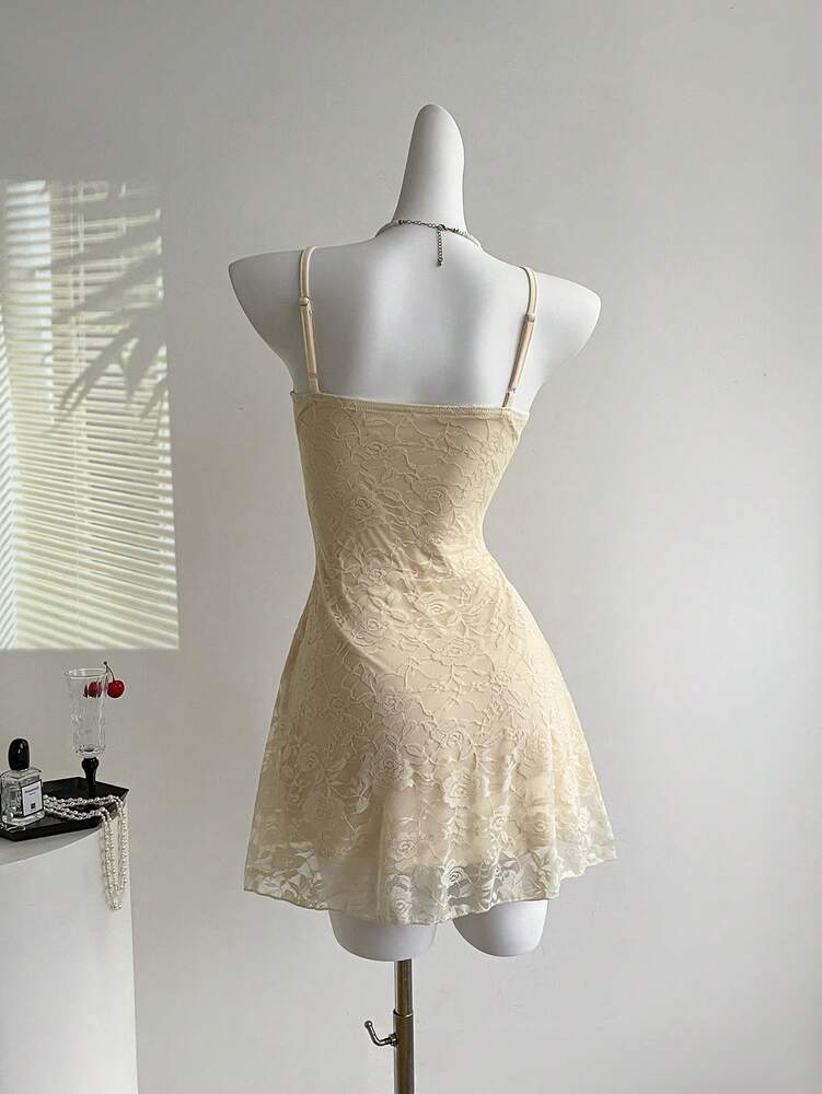 Women's Summer French Style Pink Lace Mini Dress Elegant Suspender Outfit Romantic Cute Fashion Casual Holiday Clothing For Ladies
