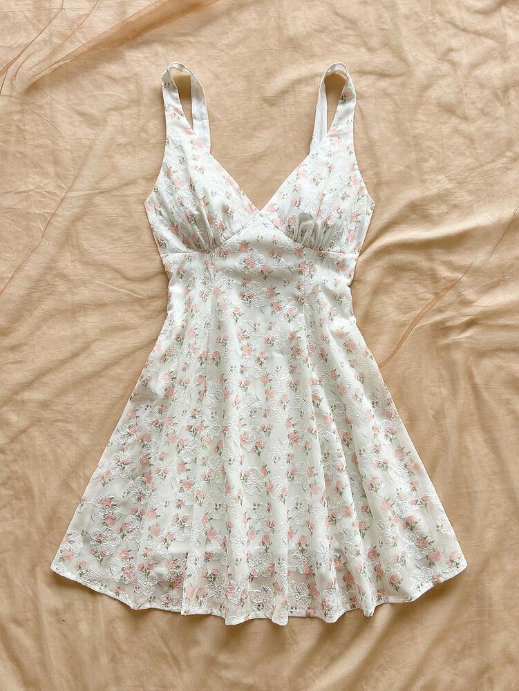 Women's Pink Chiffon Floral Print Mini Dress Spaghetti Strap Open Back Bowknot Waist A Line Style Romantic Boho Summer Vacation Outfit