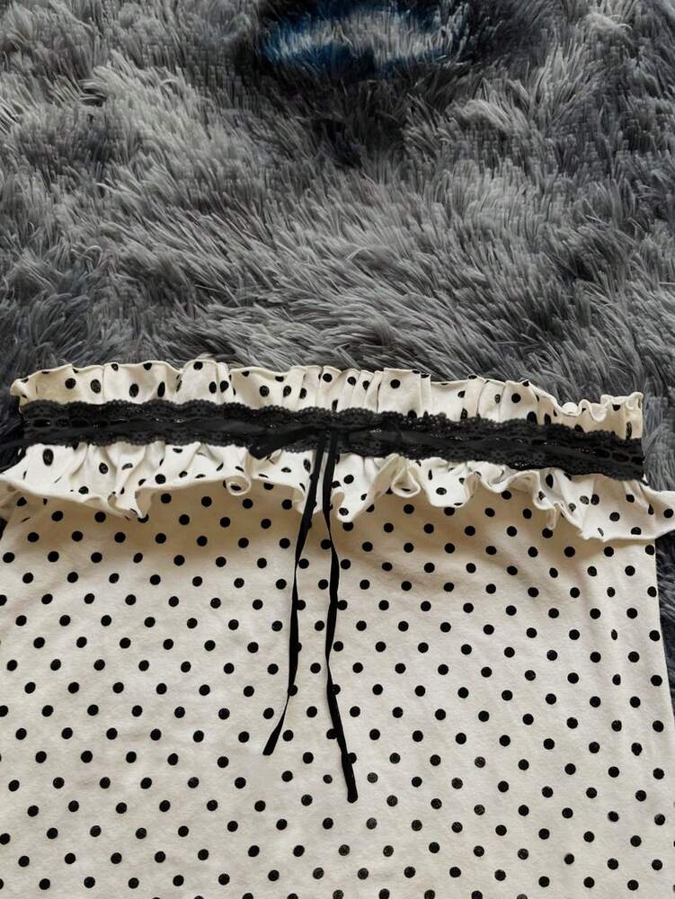 Women's Strapless Polka Dot Mini Dress With Ruffle Trim And Lace Contrast Elegant Sexy Summer Outfit For Party Date Night Holiday