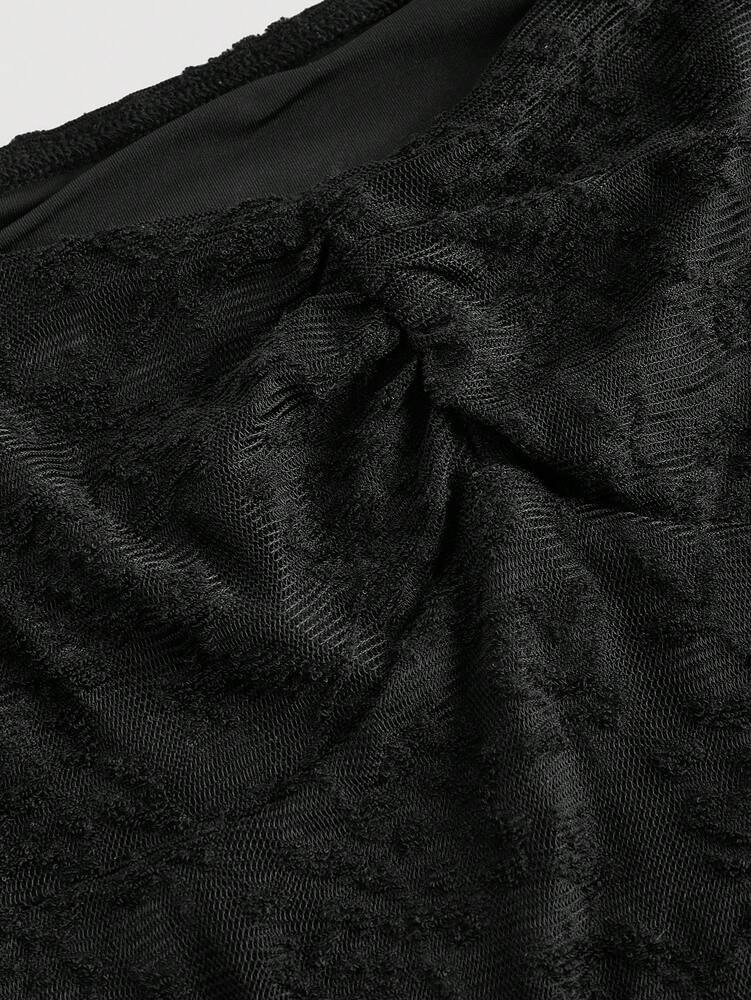 Women's Black Lace Jacquard Short Knit Dress With Flare Sleeves Elegant Party Outfit For New Year Christmas Fall Winter Evening Wear