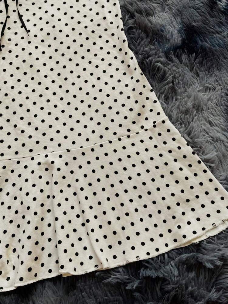 Women's Strapless Polka Dot Mini Dress With Ruffle Trim And Lace Contrast Elegant Sexy Summer Outfit For Party Date Night Holiday