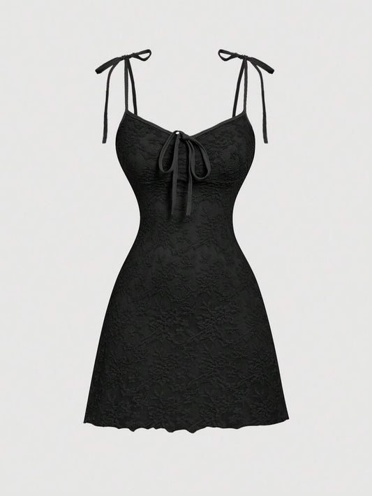 Women's Jacquard Apricot A Line Dress Ruched Bust Tie Bow Shoulder Adjustable Waist Elegant Summer Vacation Party Festival Boho Style