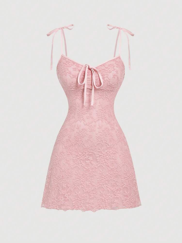 Women's Jacquard Apricot A Line Dress Ruched Bust Tie Bow Shoulder Adjustable Waist Elegant Summer Vacation Party Festival Boho Style