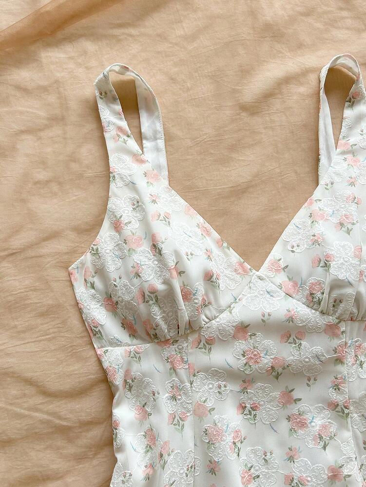 Women's Pink Chiffon Floral Print Mini Dress Spaghetti Strap Open Back Bowknot Waist A Line Style Romantic Boho Summer Vacation Outfit