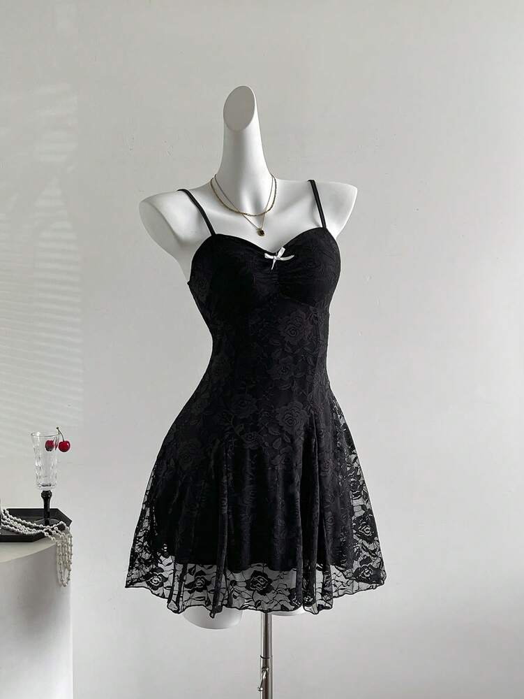 Women's Summer French Style Pink Lace Mini Dress Elegant Suspender Outfit Romantic Cute Fashion Casual Holiday Clothing For Ladies