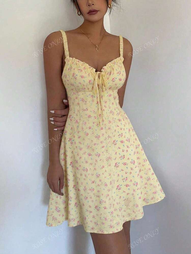 Women's Ditsy Floral Spaghetti Strap Backless Mini Dress Sexy Elastic Summer Outfit Vacation Beach Holiday Photoshoot Daily Casual Wear