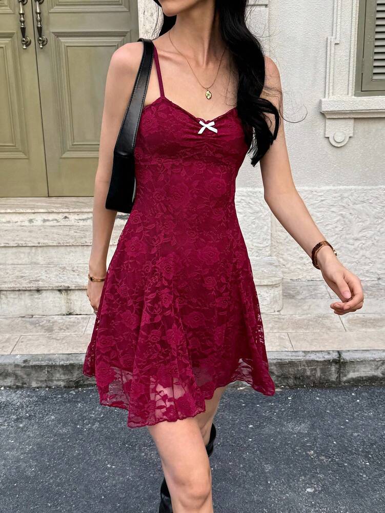 Women's Summer French Style Pink Lace Mini Dress Elegant Suspender Outfit Romantic Cute Fashion Casual Holiday Clothing For Ladies